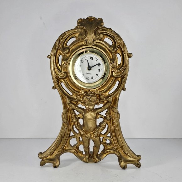 Antique Ornate Gold Mantel Clock Cherub Design Mercedes Germany Circa 1906 - Picture 2 of 14